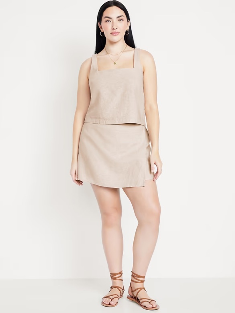 Linen blend faux wrap skort